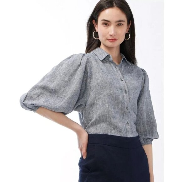 Chico's Billow Sleeve 100% Linen Marbled Button Down Shirt Size 12 - Picture 1 of 10